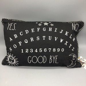 Rae Dunn Halloween Ouija Board Throw Pillow Black Embroidered Feather Fill 14x22
